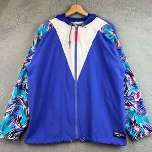 Vintage Reebok Windbreaker Women's Purple 90s Abstract Pattern Hooded Jacket L
